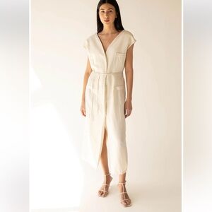 Oak + Fort Linen Blend Button Up MIDI Dress with J Crew Belt